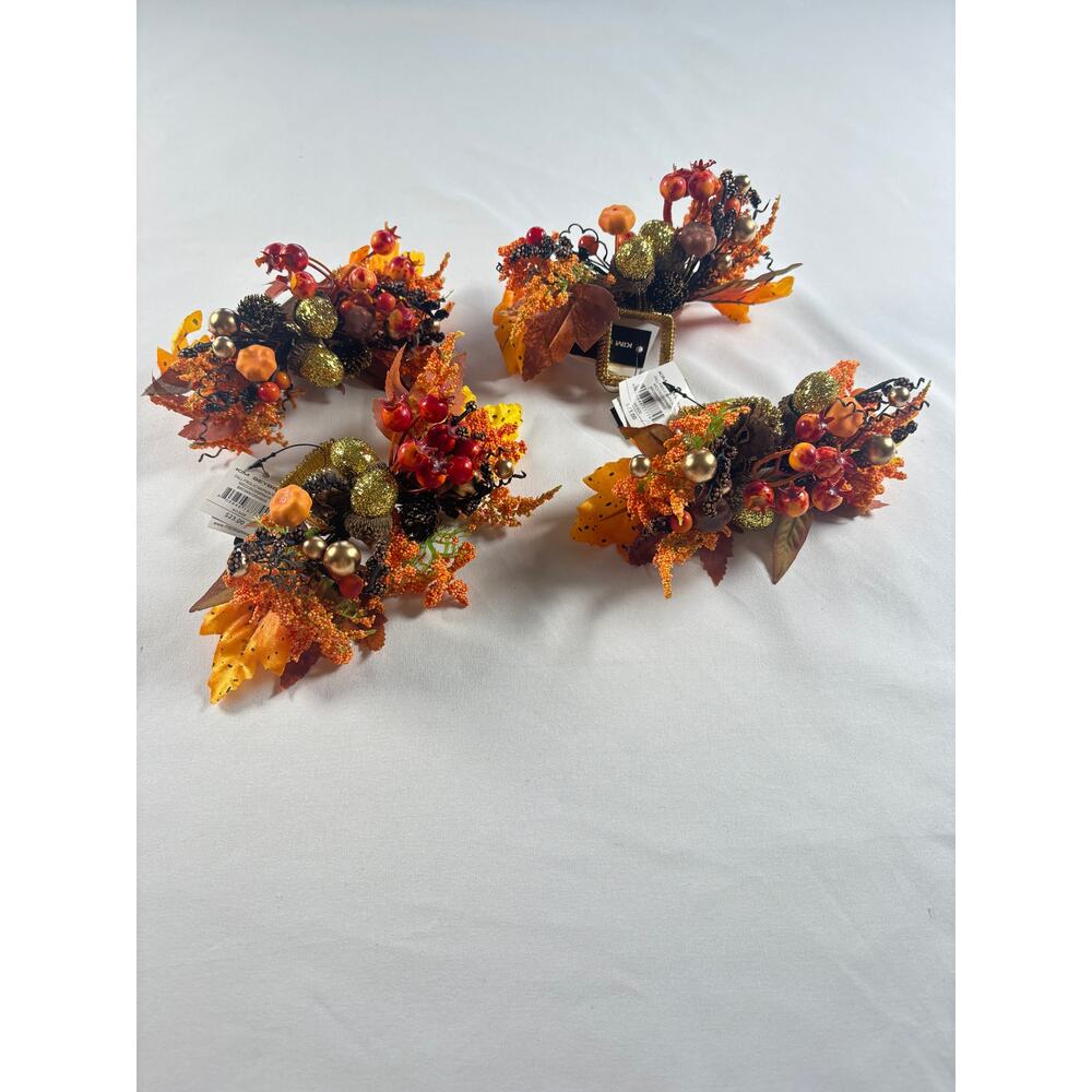 Kim Seybert Fall Thanksgiving Glitter Beaded Napkin Rings Set of 4 new